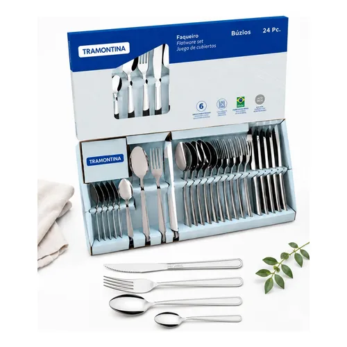 Faqueiro Jogo Talheres Tramontina Búzios 24 Pçs Inox Cozinha Inox Polido