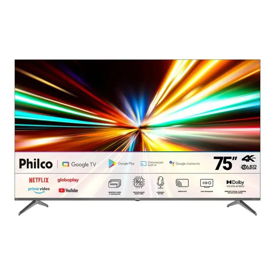 Smart Tv Philco 75'' Qled 4k Google Tv Dolby Vision P75cga