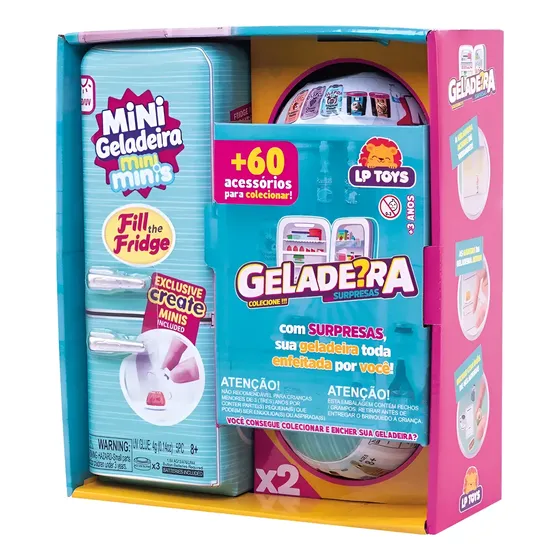 Mini Geladeira De Brinquedo Infantil Minis + 2 Cap Surpresa Azul-turquesa