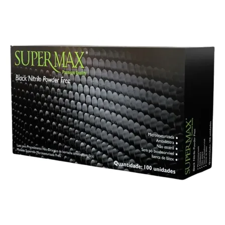 Luva Nitrilo Supermax Black Preta Sem Látex 100un Preto G