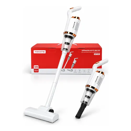 Aspirador De Pó 2 Em 1 Vertical Portátil Sem Fio Hepa 120w Branco E Cobre 127/220v