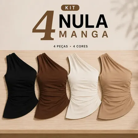 Kit 4 Blusa Nula Manga Feminina Elegante Franzido Assimétric Branco Branco Branco Branco P