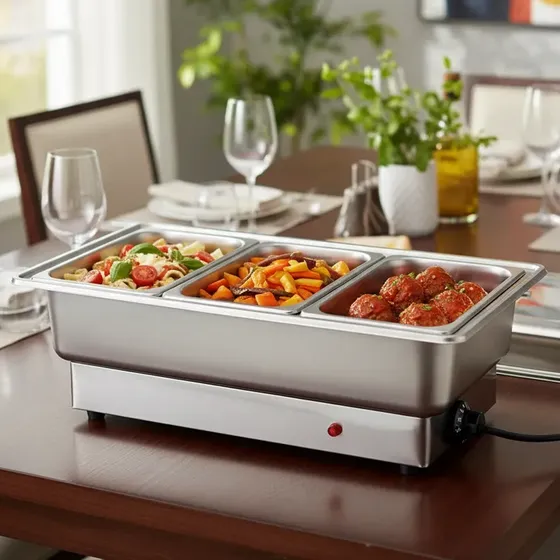 Rechaud Elétrico Profissional Inox 12l 3 Divisórias 4l 110v