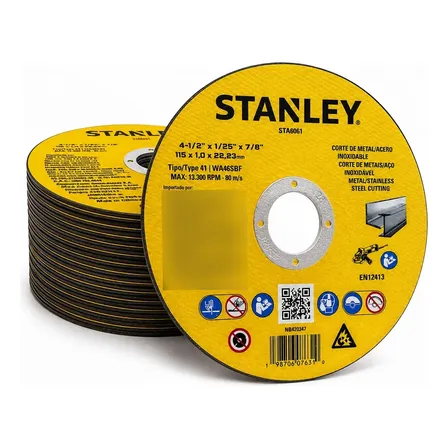 Kit 10 Disco Corte Fino 1mm Stanley 4.1/2'' Metal Aço Inox