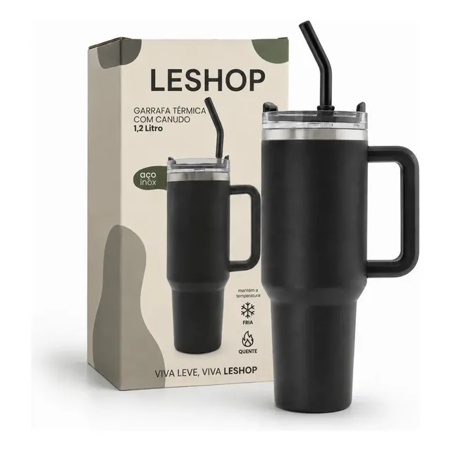 Copo Térmico 1,2l Inoxidável Tampa Canudo Inox Rosa - Leshop
