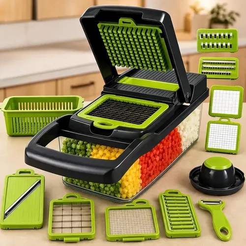 Cortador Legumes 16 Em 1 Fatiador Ralador Mandolin Inox Verde