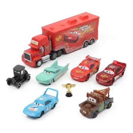 Kit 7 Carrinhos Carros O Filme - Relâmpago Mcqueen E Troféu Relâmpago Mcqueen Colorido