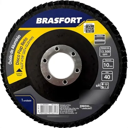Disco Flap Brasfort 4.1/2'' 40g Reto Oxido Aluminio 9113 -