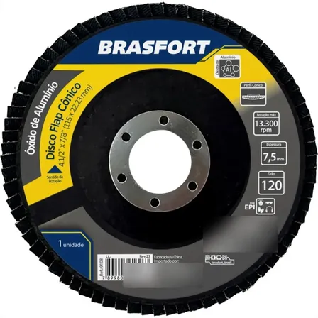 Disco Flap Brasfort 4.1/2'' 120g Conico Oxido Aluminio