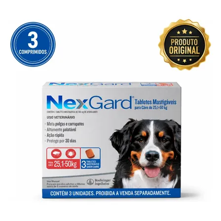 Nexgard Antipulgas E Carrapatos 25,1 A 50 Kg 3 Comprimidos Vermelho