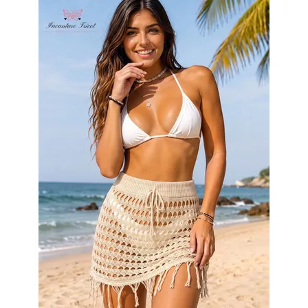 Saia Saida De Praia Feminina Tricot Elegante Vazado Piscina Areia Unico