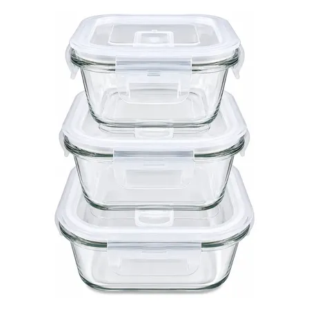 Kit 3 Potes De Vidro Hermético 3 Tamanhos 310ml/530ml/800ml