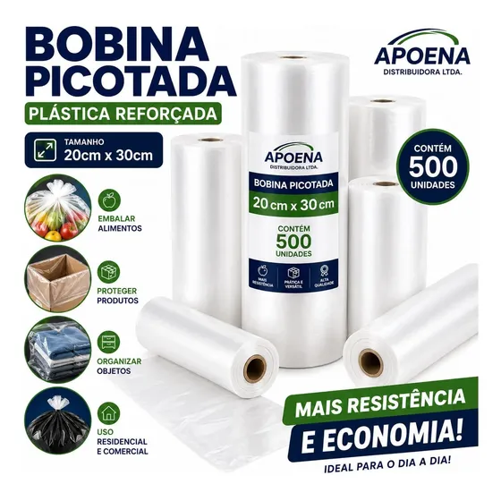Bobina Picotada Saco Plástico 500 Sacos 20x30 Transp Freezer