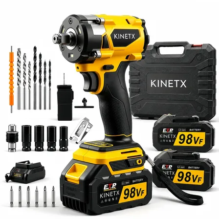 Chave Impacto 680nm Kinetx 98vf Brushless 2 Baterias Maleta Amarelo 127/220v