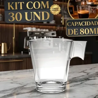 Kit 30 Xícaras Vidro Premium 80ml Para Café E Chá Vidro Xícara