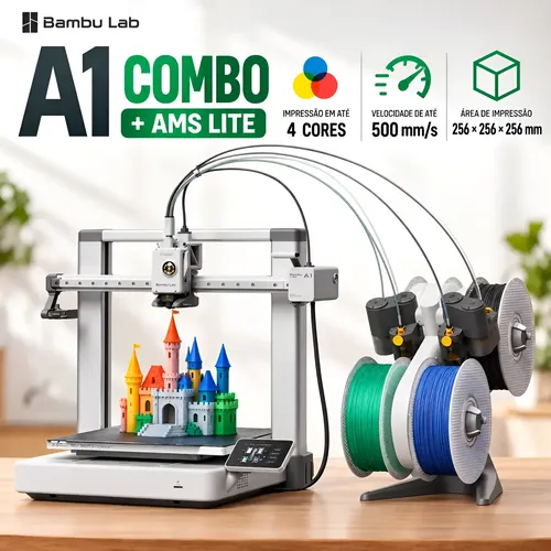 Impressora 3d Bambu Lab A1 Combo Ams Lite 4 Cores Bivolt 127/220v Prateado