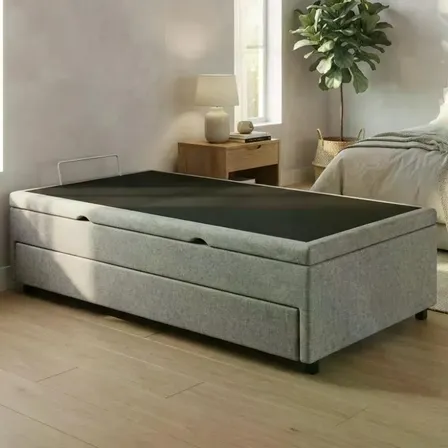 Cama Box Solteiro 3 Em 1 Com Baú E Auxiliar Prince Cinza Cinza