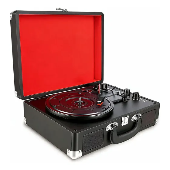 Vitrola Toca Discos Maleta Vintage Retro Cor Preto Type-c