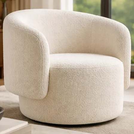 Poltrona Decorativa Organica Para Sala Recepcao Luxo Boucle Bege Boucle Off White