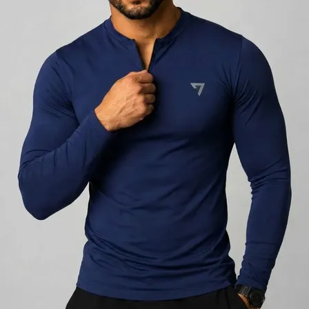 Camisa Térmica Masculina Segunda Pele Manga Longa Com Zíper Azul-marinho G