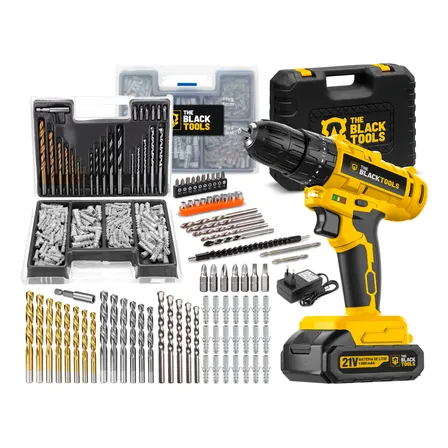 Furadeira Parafusadeira Impacto 21v Soft Grip + 300 Peças Amarelo 127/220v 60hz