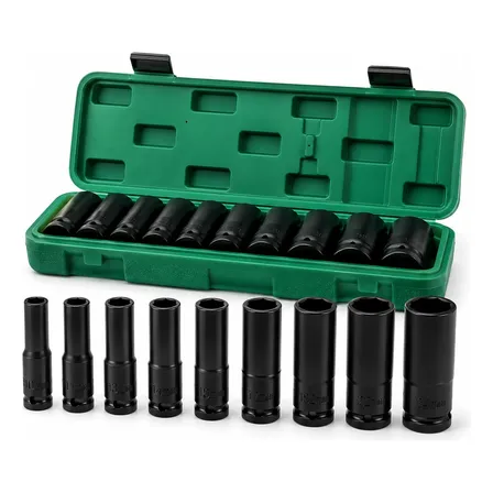 Kit Jogo Soquetes De Impacto 1/2 Pol. Longos Com 10 Peças