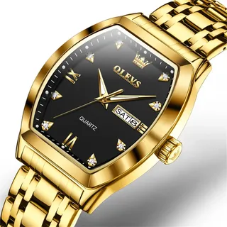Olevs 5528 Relógio Masculino Quadrada Aço Luminoso De Luxo Dourado Preto