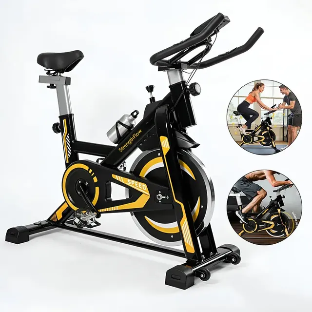 Bicicleta Spinning Ergométrica Mecanica Roda Inércia 13kg Amarelo 127/220v