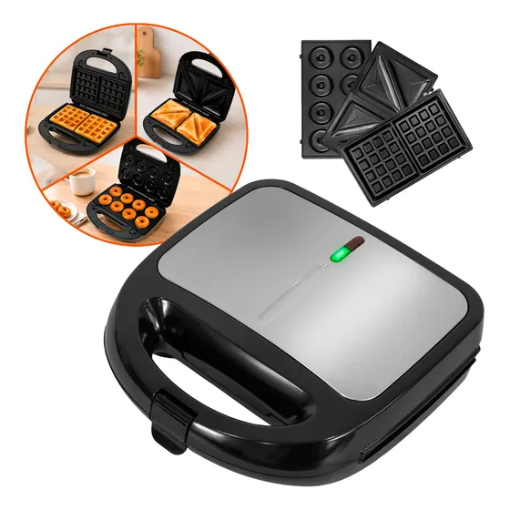 Sanduicheira Elétrica 3 Em 1 Grill Maquina Waffle Donut 850w