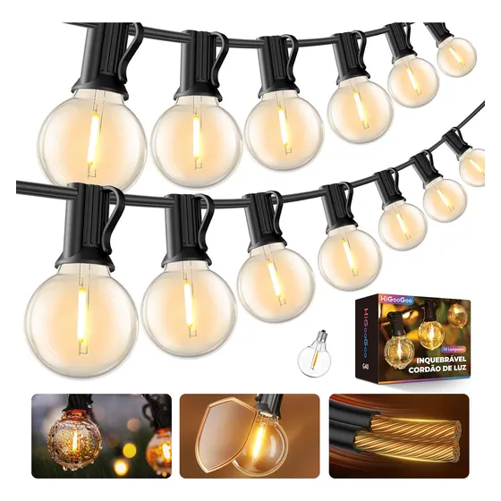 Higoogoo 35 Lampadas 20m Varal De Luzes Inquebrável Led G40