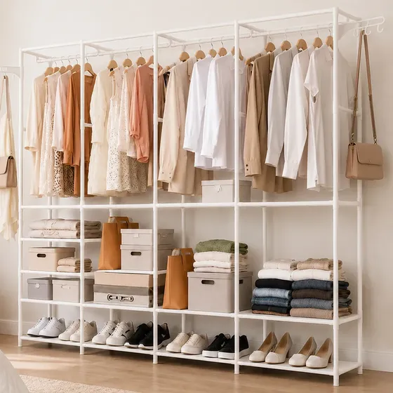 Arara Organizadora 4 Colunas Closet Cabideiro 10 Prateleiras Branco