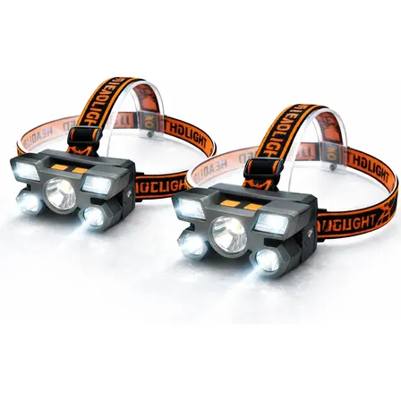 2 Lanternas Profissional Recarregável De Cabeça Com 5 Leds Branco