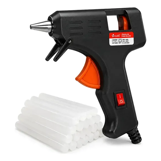 Kit Pistola De Cola Quente Bico Fino Bivolt + 12 Bastões