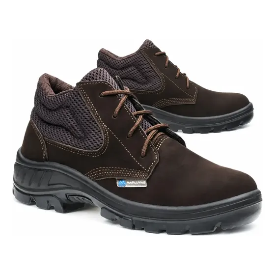 Bota Botina Segurança Marluvas Couro Nobuck Bico Pvc Coturno Marrom 42 Br