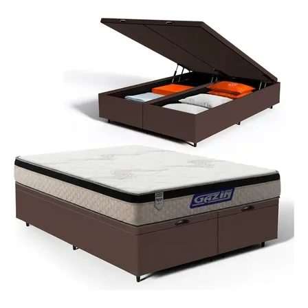 Cama Box Baú Com Colchão Gazin Espuma D33 - Force Mid Queen Marrom