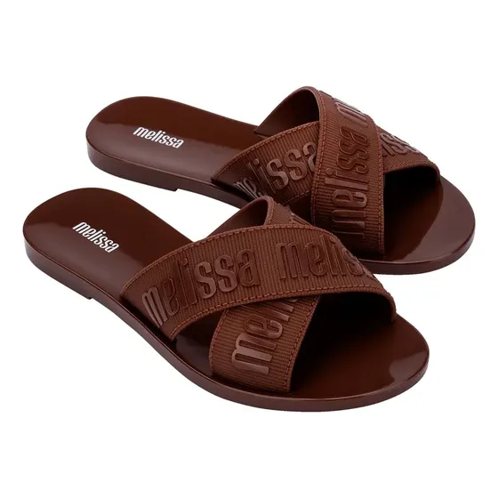 Sandália Rasteira Feminina M-lover Slide Melissa Marrom Liso 35