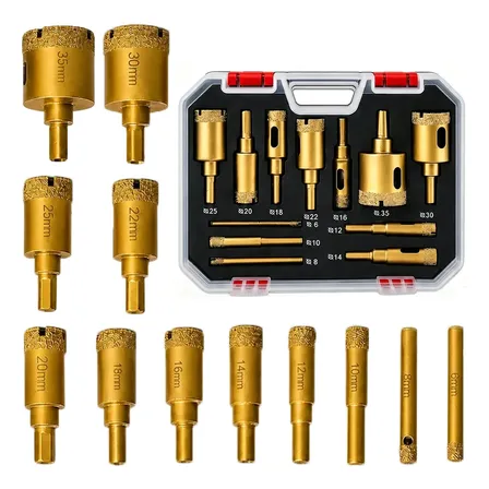 Kit 12 Serra Copo Diamantada 6-35mm Broca Vidro Cerâmica