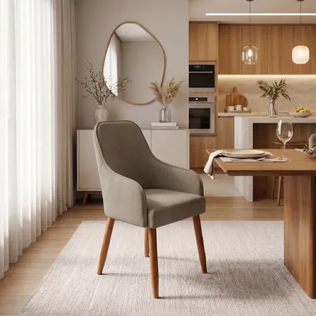 Cadeira Jantar Stella Estofada Mesa Cozinha Área Gourmet Liso Cappuccino