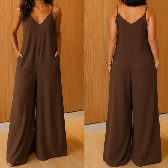 Macacão Feminino Longo Pantalona Com Bolsos