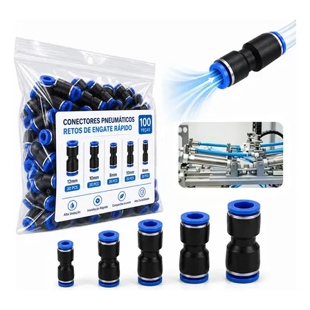 100 Pçs Engate Rápido Pneumático União 4, 6, 8, 10, 12mm