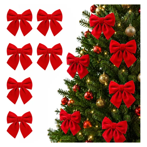 Kit 6 Laços De Veludo Luxo Enfeite Para Árvore De Natal