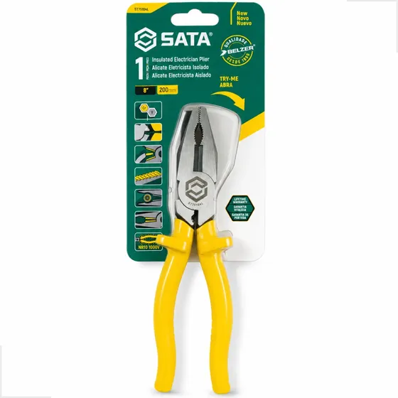 Alicate Eletricista Amarelo Profissional Isolado 8'' Sata