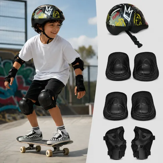 Kit Proteção Infantil Capacete Joelheiras Cotoveleiras Luvas