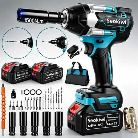 Chave De Impacto 1500n.m Brushless C/ Jogo Soquete 2 Bateria Azul-aço 127/220v