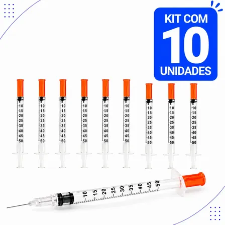 Seringa Insulina 50ui Agulha 6mmx25mm Fixa 0,5ml 10 Unidades 0.5 Ml