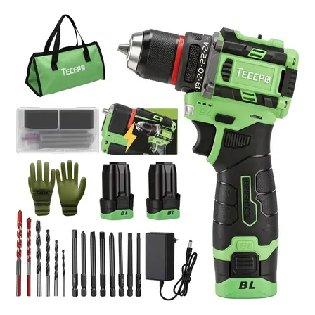 Tecepo Furadeira Parafusadeira Mini Com 2 Baterias 16v 2ah Verde-claro 127/220v 60hz