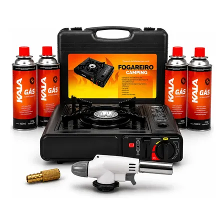 Kit Fogareiro Fogão Portátil Camping Pesca Com Acessórios 2,9 Kw