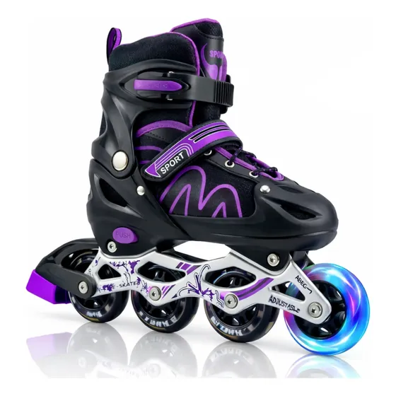 Patins Roller In Line Regulável C/ Ajuste E C/ Luz De Led