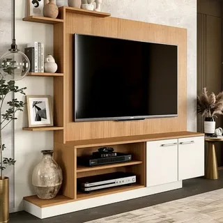 Rack Para Tv Com Painel Moderno Até 65 Polegadas Para Sala Nature/off Write