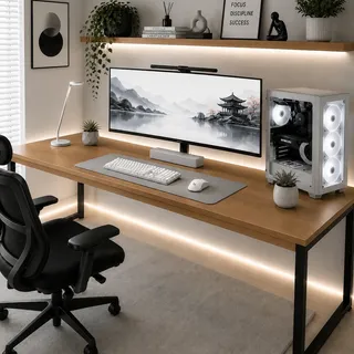 Mesa Industrial 150cm Para Setup Gamer E Escritório Aço Madeira